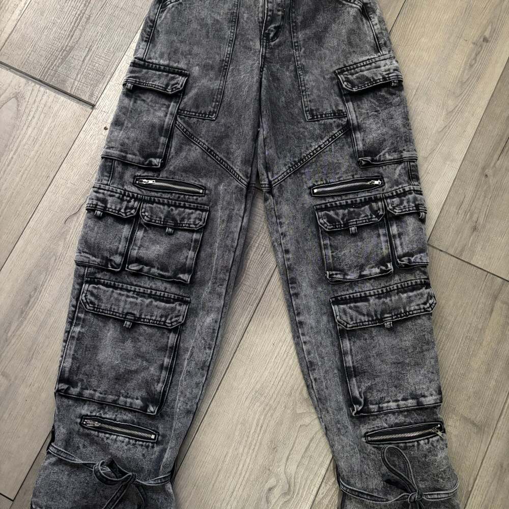 Fashion Nova Millie Non Stretch Cargo Jeans Acid Wash Black